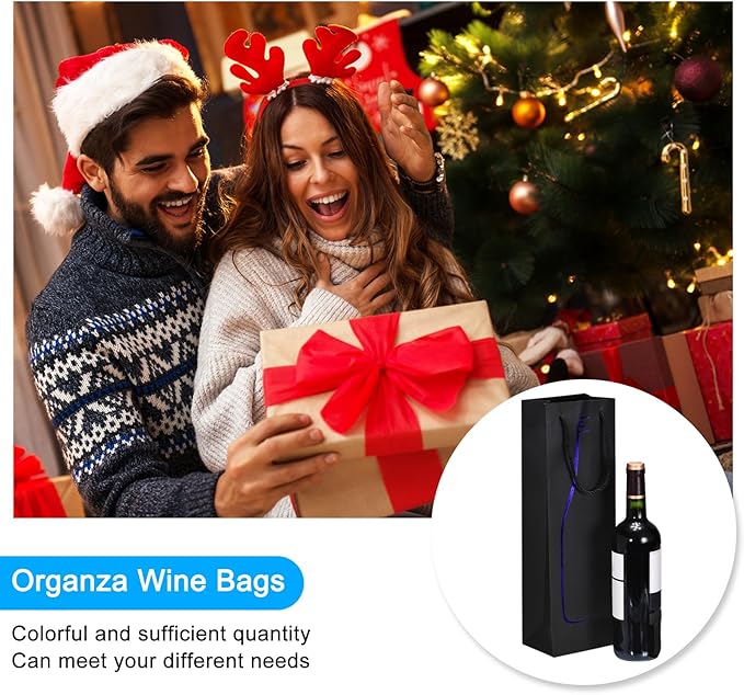 uxcell Wine Bags, 1pcs Black Blue 5 x 4 x 15 In Wine Gift Bags with Rope Handles Paper Wine Tote Bag for Wedding Birthday Christmas Party Supplies