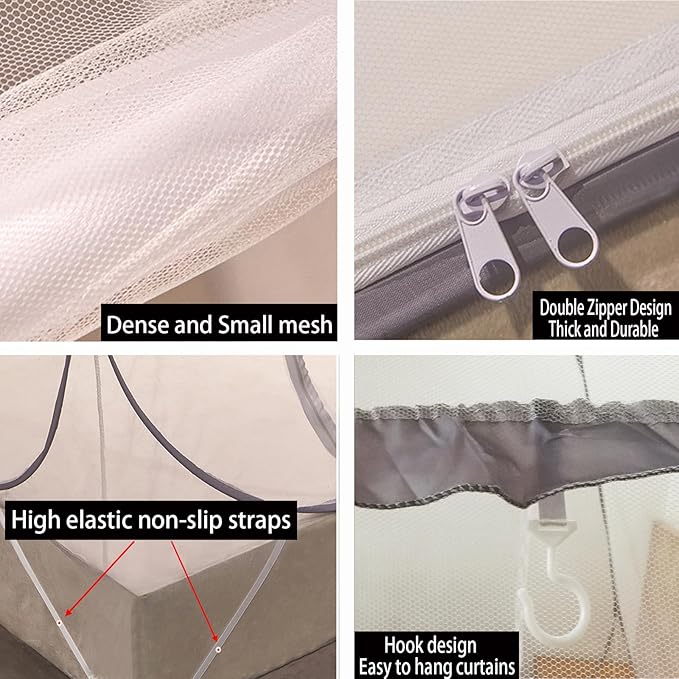 CMINGJ Mosquito Net for Bed, Portable pop up Mosquito Netting with Bottom, Free Installation-Suitable for Bedroom, Camping, Folding Portable Design for Baby Adults (Gray- L87 x W79 x H61)