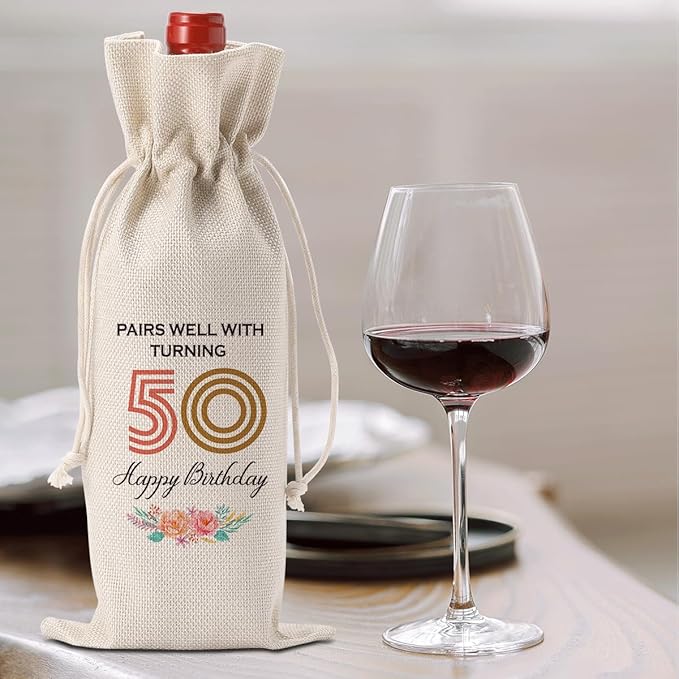 Funny 50th Birthday Gifts for Women Her Him Wine Bag, Happy Anniversary 50th birthday Party Decorations Men for Woman Her Wine Bags, 50 Year Old Birthday Gifts for Women Men Wine Bottle Bag