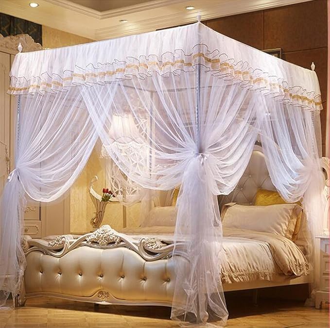 Mengersi Canopy Bed Curtains Bed Canopy,Canopy for Bed Curtain-Cozy Drape Netting,Princess Bed Drapes for Girls Adults Bedroom Decoration(Queen,White)