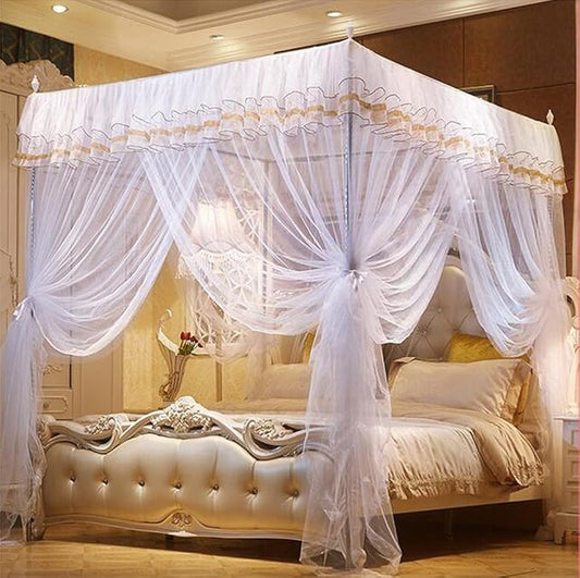 Mengersi Canopy Bed Curtains Bed Canopy,Canopy for Bed Curtain-Cozy Drape Netting,Princess Bed Drapes for Girls Adults Bedroom Decoration(Queen,White)