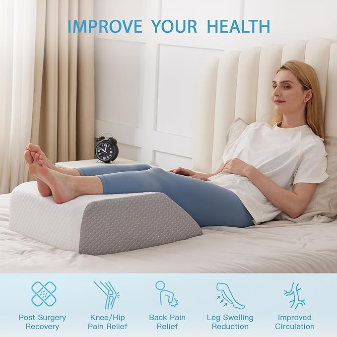 Leg Elevation Pillow for After Surgery, Leg Pillow Elevation Blood Circulation, Memory Foam Leg Wedge for Elevation for Swelling, Foot Elevation Pillow Post Surgery 23.6×16.8×8 Inch White/Grey