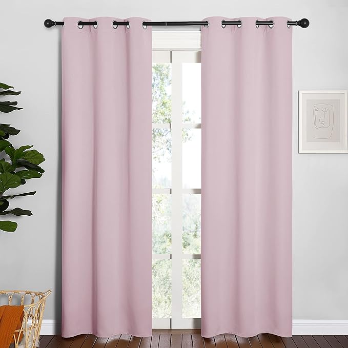 NICETOWN Blackout Draperies Curtains for Girls Room, Nursery Essential Thermal Insulated Grommet Top Blackout Panels (Lavender Pink, 1 Pair, 34 x 84 inches)