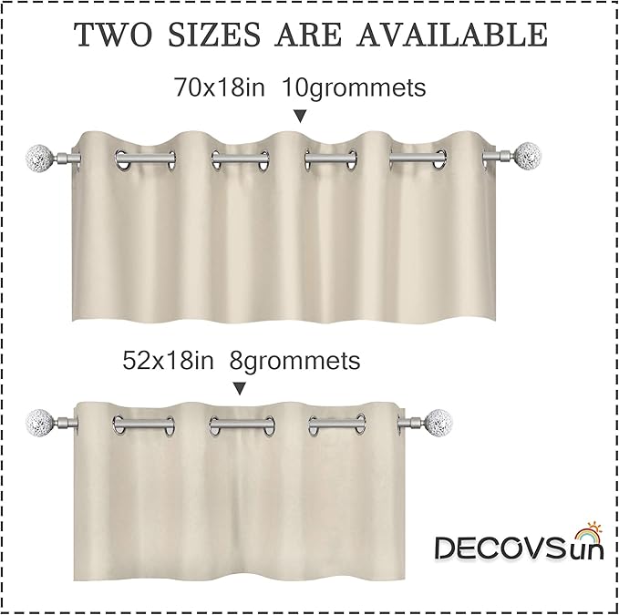 Light Beige Grommet Valance for Kitchen Blackout Curtain Cream Ivory Valance for Living Room Short Straight Drape Valance for Bedroom Kids Room 70 Inch Wide by 18 Inch Long 1 Panel