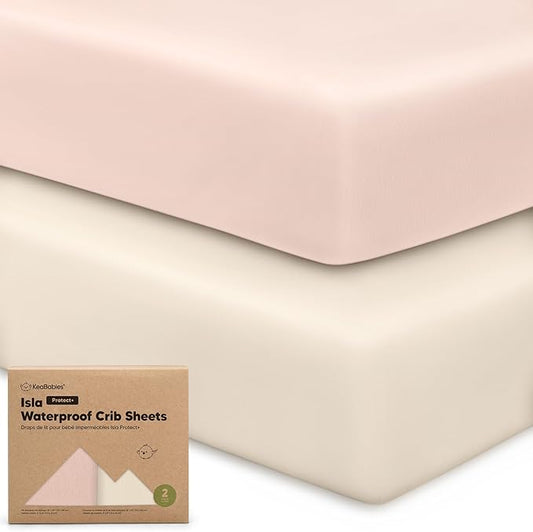 2-Pack Waterproof Crib Sheets for Boys, Girls - Viscose Derived from Bamboo Crib Sheets Neutral, Crib Mattress Protector Sheet, Soft Toddler Bed Sheets, Fitted Baby Crib Sheets Girl, Boy (Cameo)