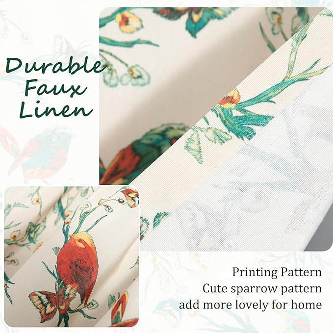 Leeva Branch and Birds Print Curtains Valances for Windows Porch, Thermal Insulated Rod Pocket Green Spring Style Small Curtains and Drapes for Kids' Room, One Panel, 52 x 18