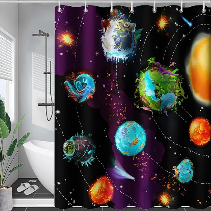 AILONEN Galaxy Shower Curtains for Boys,Solar System Bath Curtains,Outer Space Curtains for Bathroom Decor, 72" W*96" H Polyester Waterproof with 12 Hooks