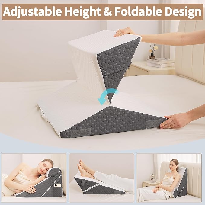 Wedge Pillow for Sleeping, 3PCS Bed Pillow for Side Sleeping, L29 x H22 Body Pillow with Memory Foam, Dark Grey