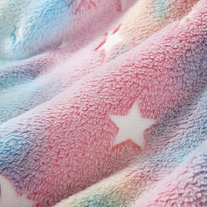 COSUSKET Glow in The Dark Blanket for Kids, Unicorn Luminous Birthday Super Soft Fuzzy Plush Sherpa Furry Fleece Multicolor Throw Blanket 50"x60" Boys Girls Gifts
