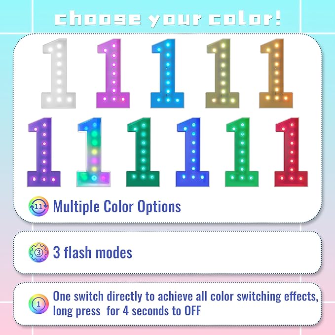 4FT Marquee Light Up Numbers Marquee Numbers 5, Multiple Color Options Including Cool White, Pink, Blue & Colorful, NO Glue Gun Needed, Birthday Decorations