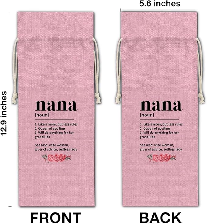 HOIJAUMAI Nana Gift From Grandson Granddaughter, Nana Gifts for Grandma Birthday Mother's Day, Grandma Wine Bag Nana Definition Wine Gift Bags (Pink)