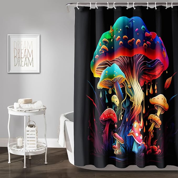 AILONEN Magic Mushroom Shower Curtain,Colorful Mushroom Shower Curtain Set for Bathroom,Natural Fungus Waterproof Fabric Bath Curtain for Kids Girl,Boho Style Bathroom Curtain with Hooks, 72" W*84" H