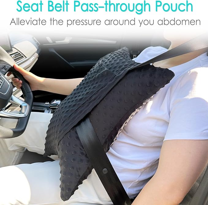 Heart Surgery Pillow Shock Absorbing for Open Heart Surgery After Bypass Coughing with 2 Pockets - Recovery Gifts with Hands Placement Pouch, Minky Dot Black