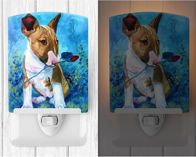 Caroline's Treasures 7339CNL Bull Terrier Rose for Mom Ceramic Night Light Compact, UL-Certified, Ideal for Bedroom, Bathroom, Nursery, Hallway, Kitchen, 6x4x3, Multicolor