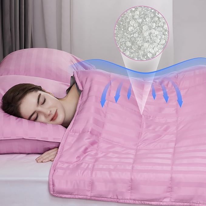 Weighted Blanket for Adult,20lbs Heavy Weighted Blanket 60"x80" Breathable Cooling Summer Blankets, Ultra Soft Cotton Comfort Throw Blanket with Glass Beads for All-Season (Pink)