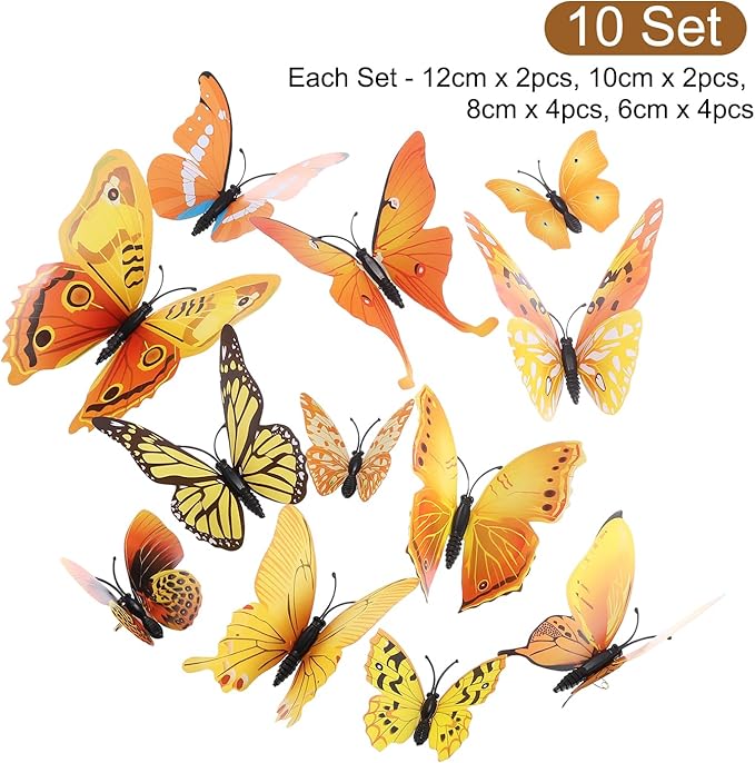uxcell 120Pcs 3D Beautiful Butterfly Removable DIY Wall Stickers for Bedroom TV Background Decorations, Yellow