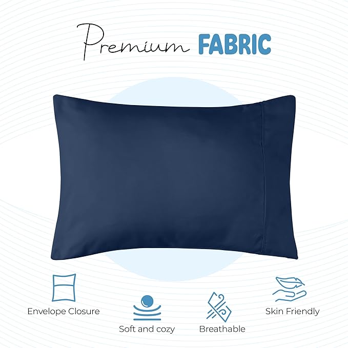 Utopia Bedding Toddler Pillow Cases - 2 Pack - Envelope Closure - Soft Brushed Microfiber Fabric - Shrinkage and Fade Resistant Pillow Covers 13 X 18 Inches (Toddler, Navy)