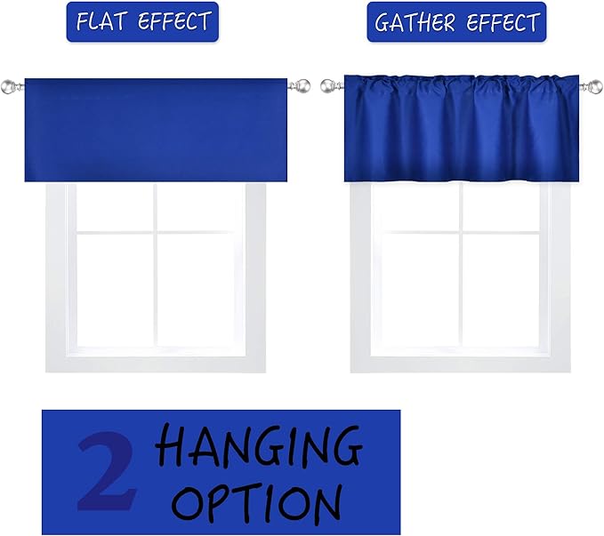 Royal Blue Valance for Windows 72x18 Inch Solid Thermal Insulated Blackout Rod Pocket Kitchen Short Curtain Toppers Valance for Bathroom Living Room 1 Panel