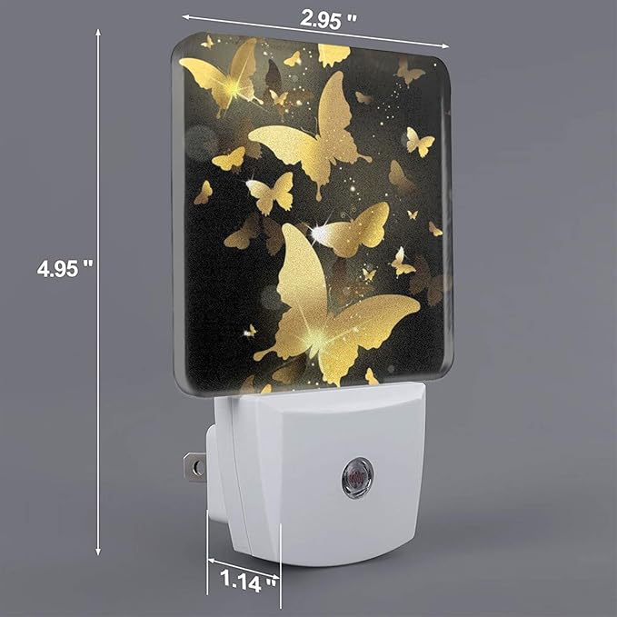 Golden Butterfly Night Light Plug into Wall Decorative Plug in LED Nightlight Auto Sensor Dusk to Dawn Decor Lamp for Kids Girls Bedroom Bathroom Kitchen Hallway Stairs Home