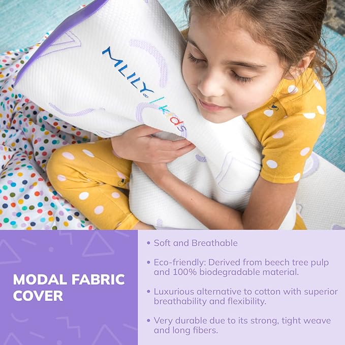 MLILY Kids Pillow for Sleeping, Adjustable Kids Memory Foam Pillow for Bed Set, Breathable and Soft Pillows for Kids Boy Girl, CertiPUR-US Certified, 12x20 Inch, Purple