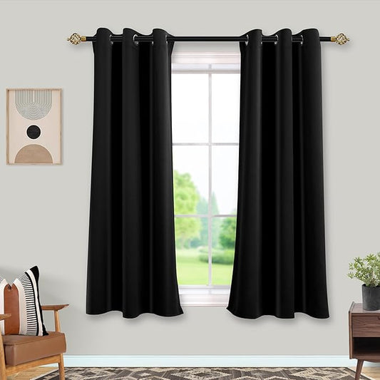 Mrs.Naturall Black Curtains 42x54 Inch Length for Living Room 2 Panels Blackout Room Darkening Curtain for Bedroom