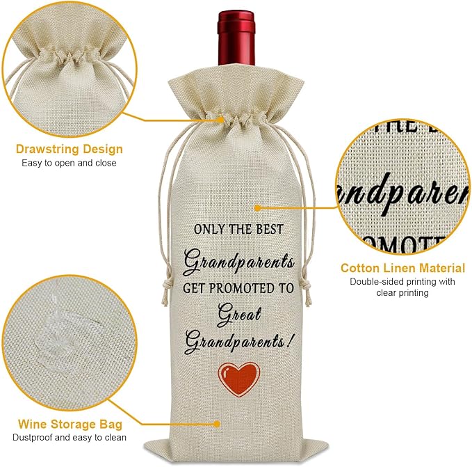 Sazuwu Promoted to Great Grandparents Gift Wine Bag Pregnancy Announcement Gifts Wine Bottle Decoration Bag New Great Grandparents Gifts for Parents Wine Accessories Gifts for Wine Lovers