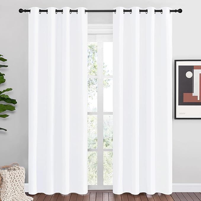 NICETOWN Window Curtains 86 inches Long - (Pure White) 55 by 86 inches, 1 Pair, 50% Light Blocking Grommet Drapes/Draperies for Living Room