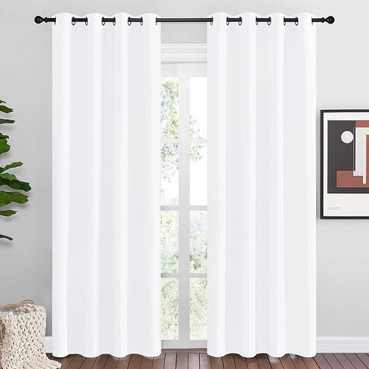 NICETOWN Window Curtains 86 inches Long - (Pure White) 55 by 86 inches, 1 Pair, 50% Light Blocking Grommet Drapes/Draperies for Living Room