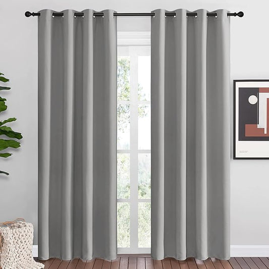 NICETOWN Silver Grey Room Darkening Curtain Panels 86" Long for RV, Play Room, Studio, Heat Block Out and Keep Warm Drapes Window Treatment Drapes for Doorway Entryway Patio (55" Width, 2 Panels)
