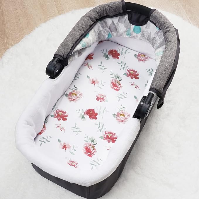 PHF Soft Bassinet Sheet Set, 2 Pack Silky Comfy Breathable Cradle Sheets for Baby Girls, Univeral Fit for Most Cradle and Bassinet Mattress, Watercolor Floral