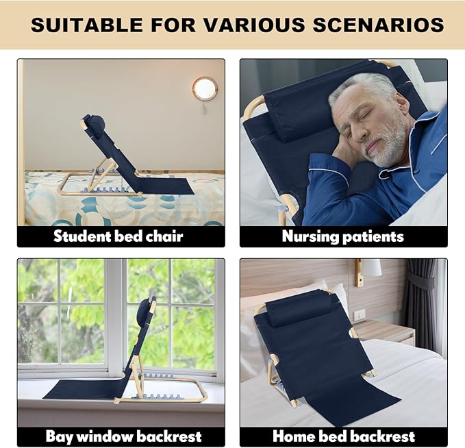 Lifting Bed Backrest Portable Folding Adjustable Sit up Back Rest Multifunction Chair for Bed Change Angle of Backrest for Elderly Patients Back Neck Lumbar Support (Dark Blue,23.6 Inch)