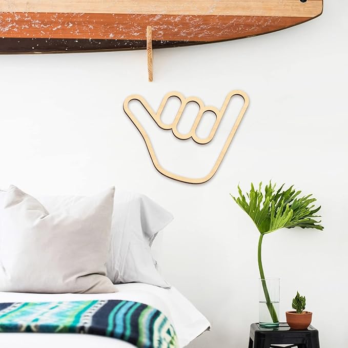 Shaka Wooden Wall Sign Hang Loose Sign Hawaii Aloha Surfer Hand Sign Surf Wall Decor for Home Living Room Kitchen Bathroom Bedroom Hand shape Finger Nursery Room Decoration