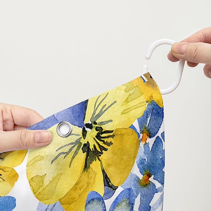 AILONEN Watercolor Flowers Shower Curtain,Purple and Yellow Flowers Theme Waterproof Fabric Shower Curtain for Girls Kids Teens, 48" W*72" H Patchwork Flower Shower Curtain Sets