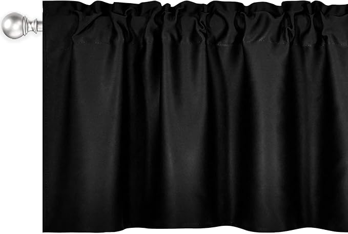 Black Extra Wide Valance for Windows 100x18 Inch Solid Thermal Insulated Blackout Rod Pocket Kitchen Short Curtain Toppers Extra Wide Valance for Bathroom Living Room 1 Panel