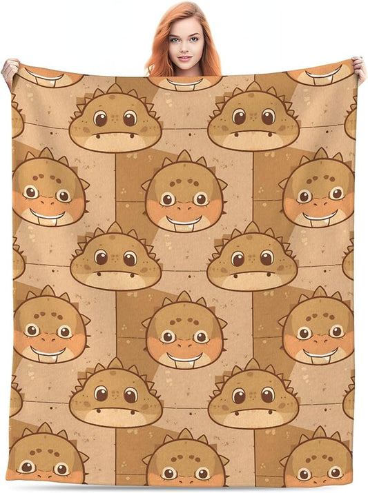 Cute Cartoon Flannel Blanket for Kids, 50" L x 60" W Inches – Soft and Cozy Plush Throw Blanket for Boys and Girls – Perfect for Bed, Couch, or Travel (Dinosaur)