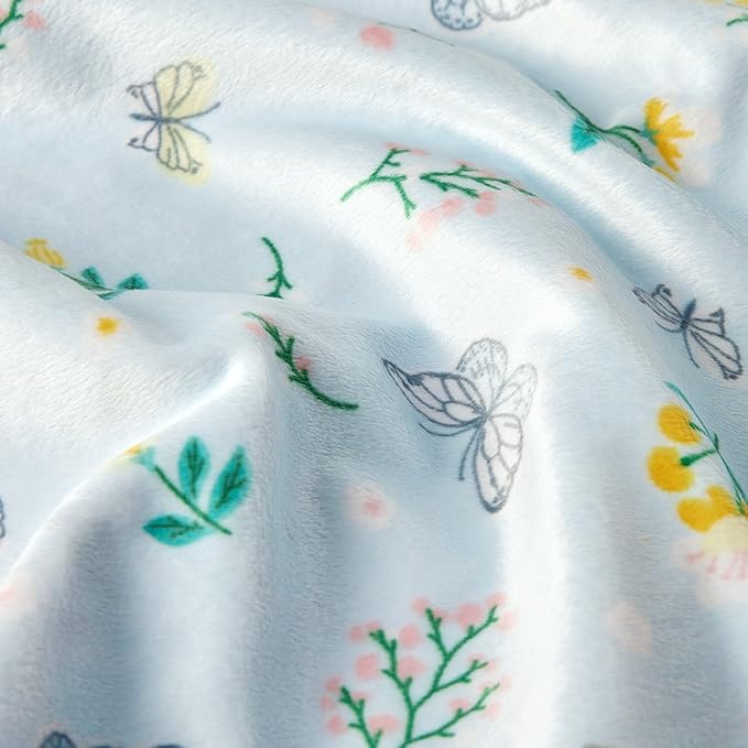 DaysU Silky Micro Soft Plush Baby Blankets for Girls with Print Floral Pattern and Soothing Raised Dots, Double Layer Bed Throws for Baby Crib, Butterfly Floral, Mint Green, 30x40 Inches