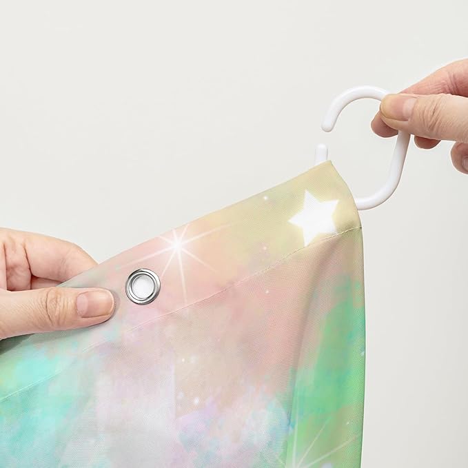 AILONEN Colorful Space Shower Curtain,Glitter Star Waterproof Fabric Shower Curtain Set for Girls Kids Teens, 48" W*72" H Fantasy Starry Sky Theme Bathroom Decor