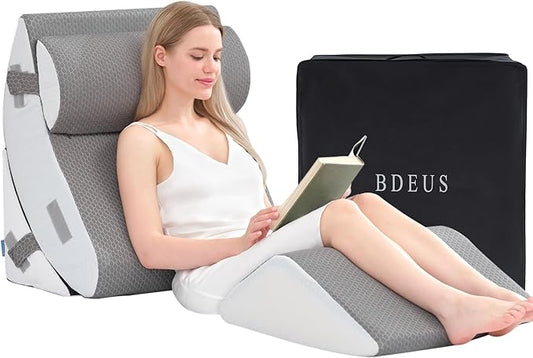 BDEUS 4PCS 23.6 Inch Wide Orthopedic Bed Wedge Pillow Set, Memory Foam Adjustable Wedge Pillow Post Surgery for Back, Neck and Leg Pain Relief-Acid Reflux and GERD for Sleeping, with Travel Bag