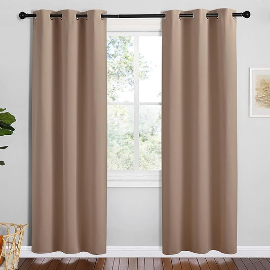 NICETOWN Short Window Curtains and Drapes, Set of 2, 42 by 78 Inch, Cappuccino, Thermal Insulated Solid Grommet Blackout Curtains/Drapes for Bedroom Samll Window