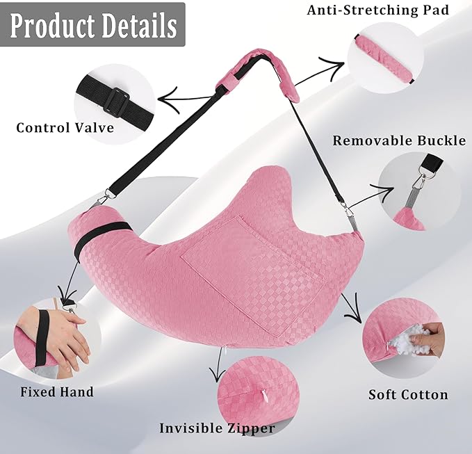 Shoulder Surgery Pillow Rotator Cuff Pillow Recovery and Pain Relief Removable with Shoulder Strap Arm Support Pillow for Side Sleeping and Walking (Dark Pink)