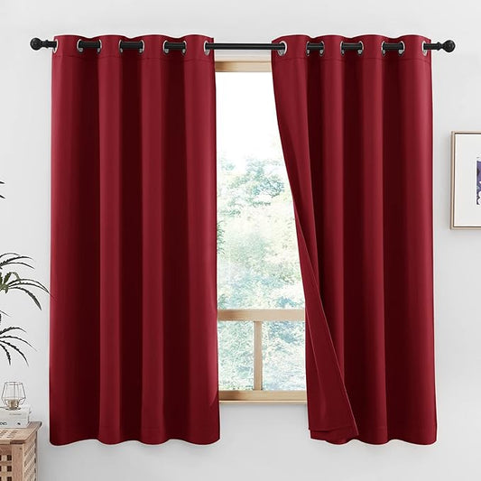 NICETOWN Kitchen Full Blackout Curtain Panels, Super Thick and Soft Insulated Window Covers, 100% Blackout Draperies with Same Color Backing for Cafe Window (Burgundy Red, Set of 2 PCs, 52 by 54-inch)