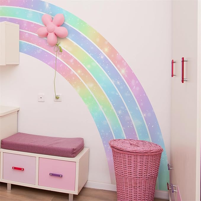 Waterproof Removable Vinyl Huge Rainbow Wall Decal Sticker for Nursery Kidsroom School Classroom Livingroom Bedroom Bathroom Decorations Art Kids Graduation Boho Cute Decals
