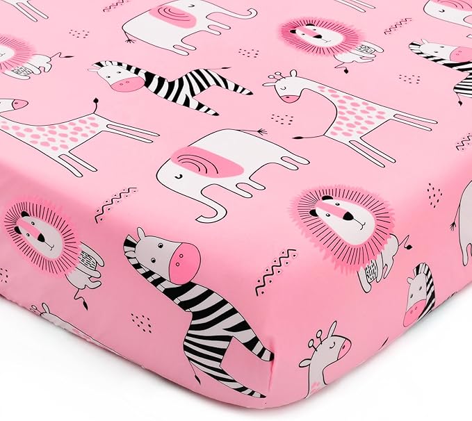 JISEN Baby Crib Sheets Soft Breathable Pink Fitted Crib Sheets Baby Sheet for Standard Crib and Toddler Mattress Baby Bed Sheets for Crib for Baby Boys Girls Neutral 52x28 Inch Elephant