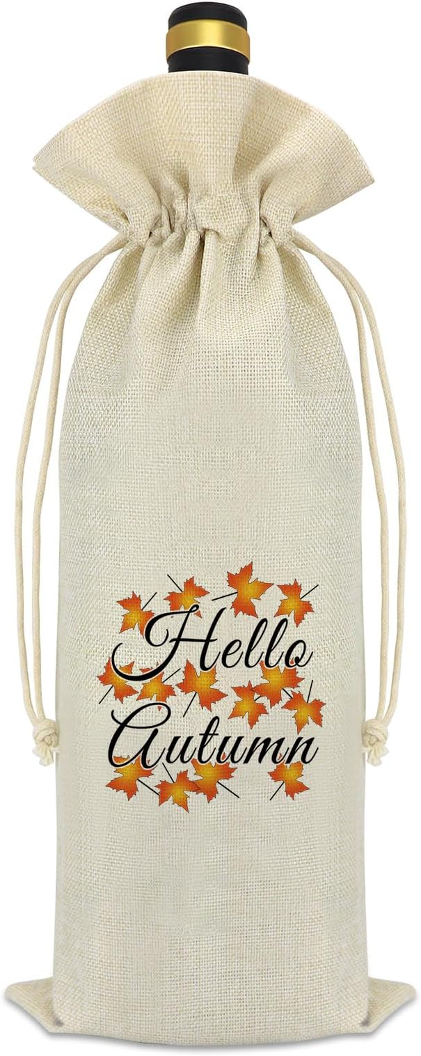 Fall Theme Gift Autumn Decorations Wine Bag Autumn Lover Gift Thanksgiving Themed Gifts for Women Men Christmas Wedding Birthday Gift Autumn Holiday Party Supplies Reusable Wine Bottle Cover