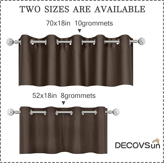 Brown Curtain Valances for Windows Kitchen Blackout Thermal Insulated Curtain Valance for Living Room for Bedroom Kids Room/Cafe/Loft 70X18 1 Panel Coffee Brown