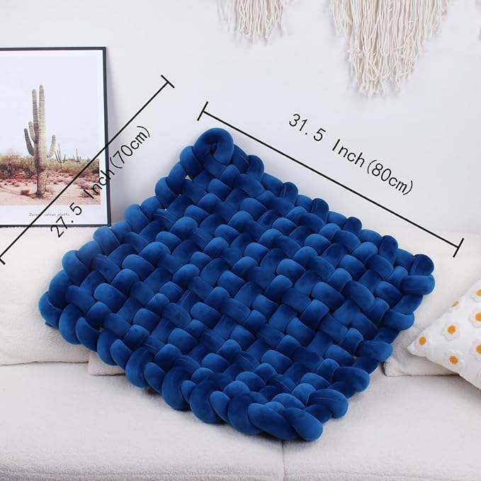 XHJRI Thickened Braided Knot Seat Mat, Knotted Floor Decorative Cushion, Handmade Baby Infant Playing Pad Nursery Rug (27.5 * 31.5 Inch,Navy Blue)