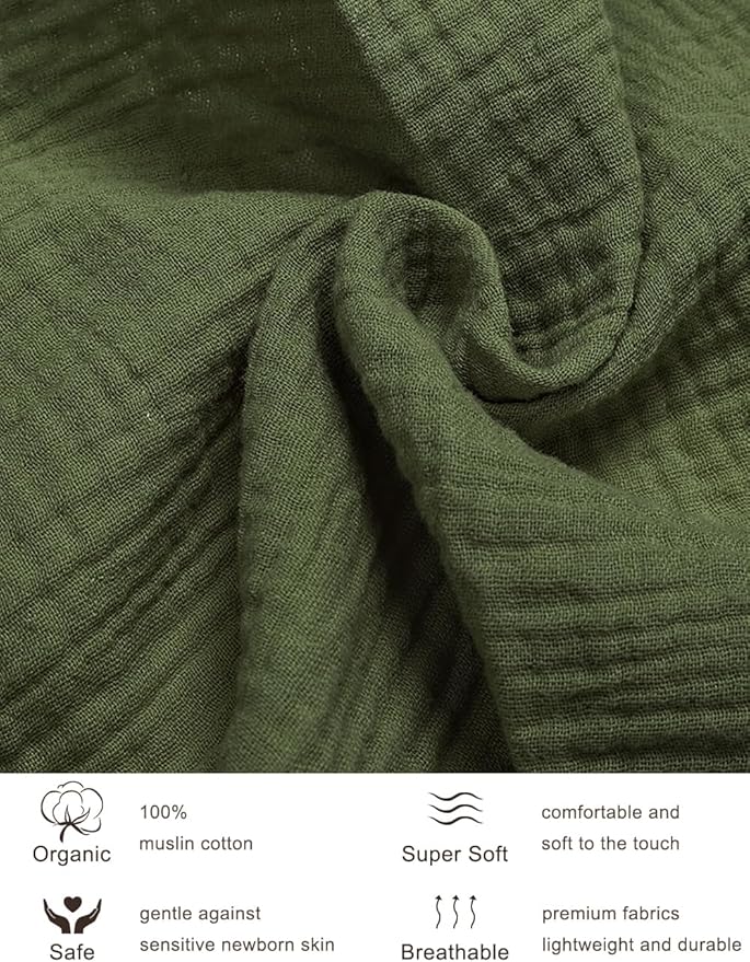 Olive Green Bassinet Mattress Sheets, Muslin Bassinet Sheet 32"x16" for Rectangle, Oval, Hourglass Bassinet Mattress, Moses Basket Sheets (46B-10)