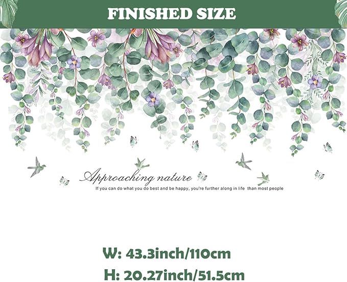 Green Plants Leaves Wall Decals Peel and Stick Large Hanging Vines Wall Stickers Bedroom Living Room Sofa TV Background Wall Decor