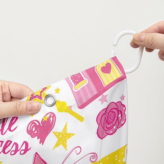 AILONEN Princess Castle Shower Curtain,Cartoon Butterfly and Rose Bathroom Shower Curtain for Girls Boys Kids Teens, 72" W*84" H Pink Glitter Star Theme Bathroom Decor