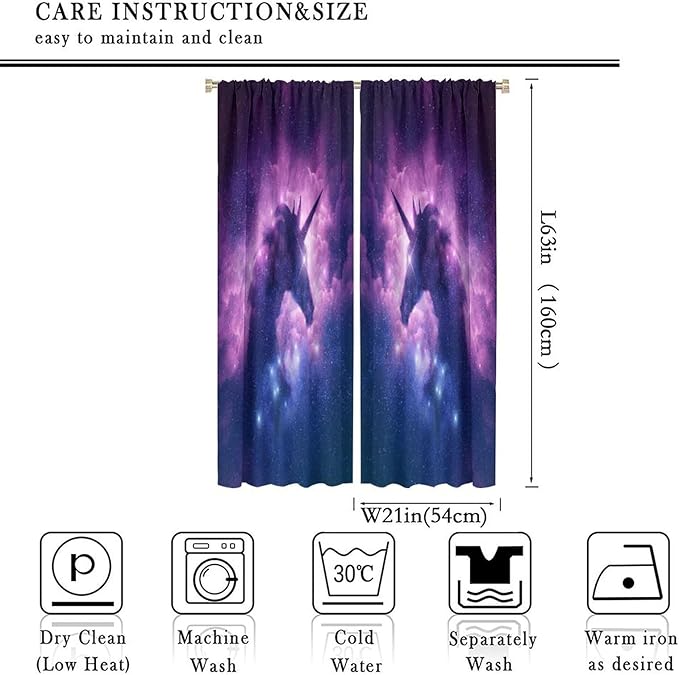 Unicorn Curtains Children's Cartoon Starry Sky Theme Unicorn Pattern Curtains Star Galaxy Boys Girls Room Blackout Curtains 42x63 Inch 2 Panels
